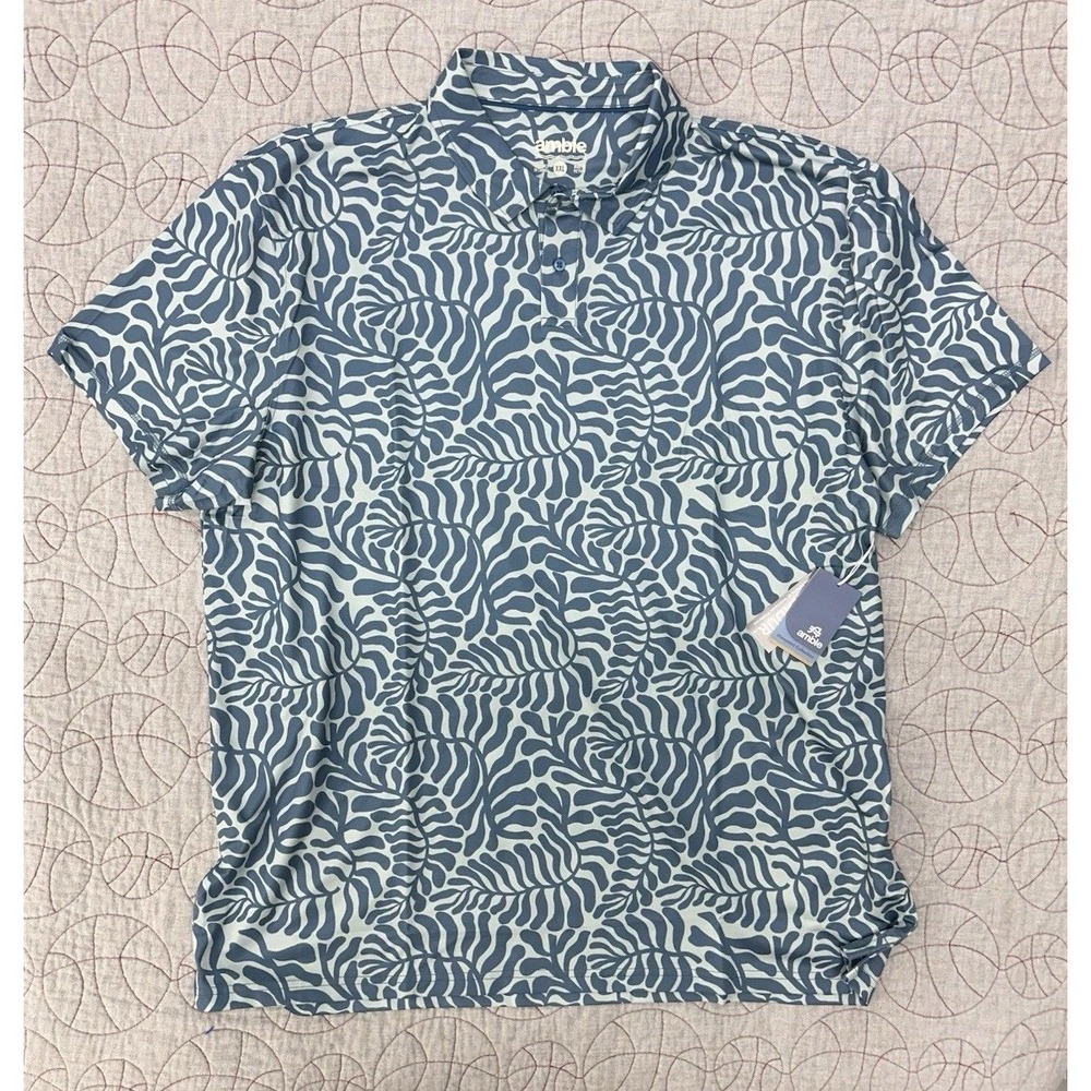 NEW Amble‎ Viewpoint Print Performance Polo Shirt Sea Kelp Print / Size 2XL